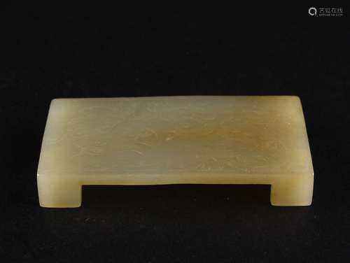 A CREAMY WHITE JADE INK STAND, QING DYNASTY