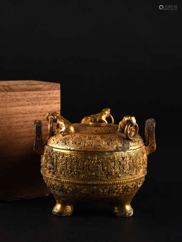 A BRONZE AND GILT DING, TANG DYNASTY