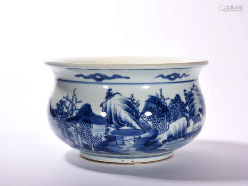 A BLUE AND WHITE LANDSCAPE CENSER, KANGXI PERIOD