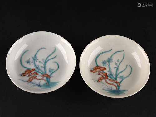 A PAIR OF DOUCAI SAUCER DISHES, GUANGXU PERIOD