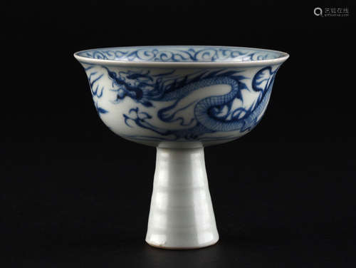 A BLUE AND WHITE STEM CUP, YUAN DYNASTY