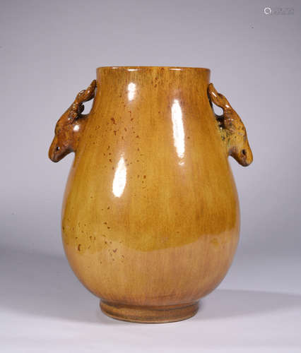 Yellow Glazed Porcelain Vase w Handle