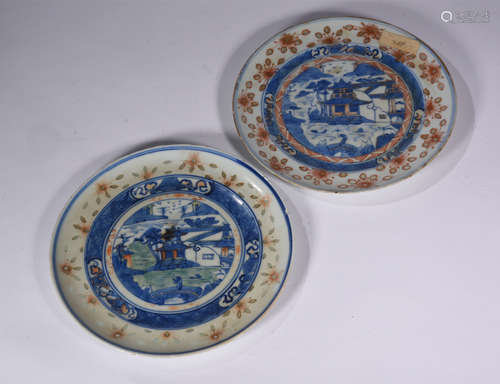 A PAIR OF BLUE AND WHITE SAUCER, 19TH CENTURY