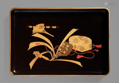 A LACQUER TRAY WITH SAMBASO ACCOUTREMENTS