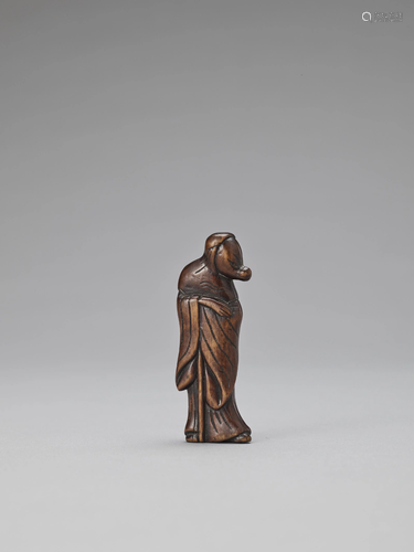 A TALL WOOD NETSUKE OF A FOX PRIEST