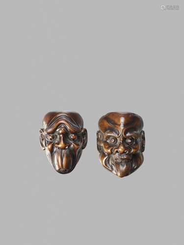 TWO MINIATURE WOOD MASKS