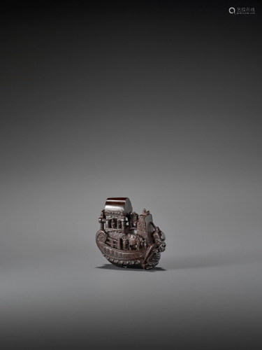 WOOD NETSUKE OF TRAVELERS ATTRIBUTED TO KA…