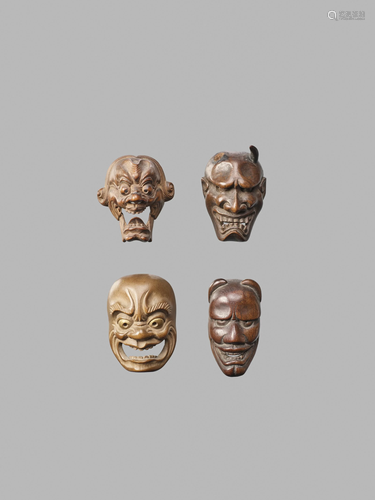 A GROUP OF FOUR MASK NETSUKE