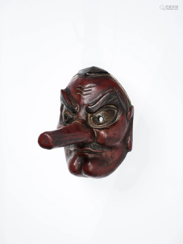 A LACQUERED TENGU CEREMONIAL MASK
