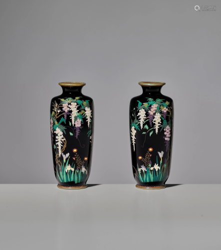 A PAIR OF SMALL CLOISONN E VASES
