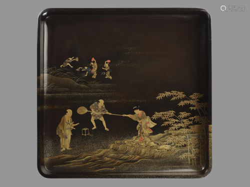 A GOLD LACQUER TRAY