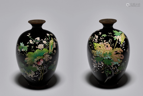 A PAIR OF SMALL CLOISONNE VASES