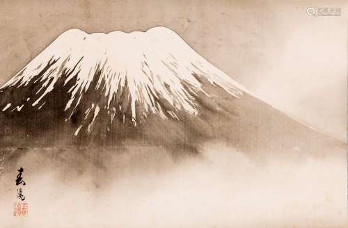 JAPANESE SCROLL PAINTING WITH MOUNT FUJI