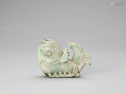 A MASSIVE JADEITE DRAGON CARP VASE, LATE QI…