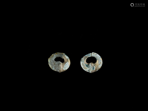 TWO INDIVIDUAL GOLD EAR ORNAMENTS, Ã“C EO C…