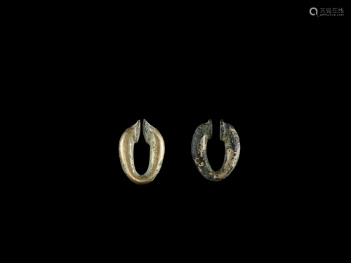 TWO INDIVIDUAL GOLD EAR ORNAMENTS, Ã“C EO C…