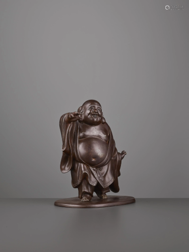 A CHARMING BRONZE OF HOTEI