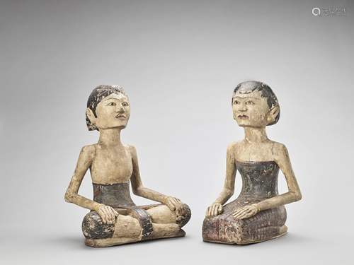 TWO BURMESE CARVED AND LACQUERED WOOD W…