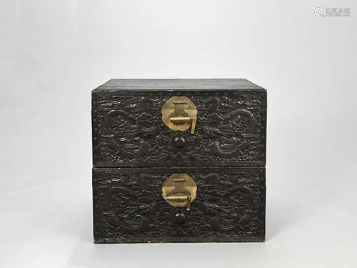 A PAIR OF HARDWOOD DRAGON CHESTS, QING