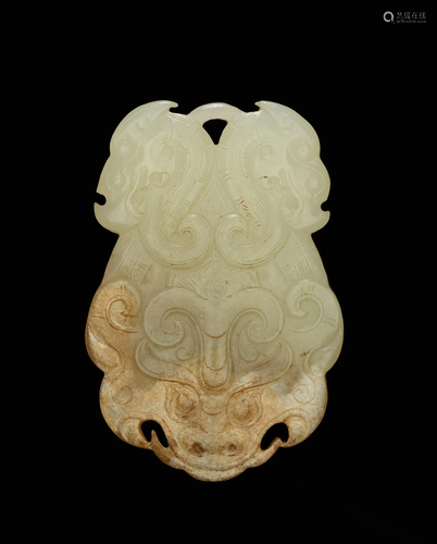 A JADE PENDANT WITH TAOTIE AND DRAGON, LATE …