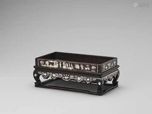 A MOTHER-OF-PEARL INLAID HARDWOOD TRAY, LA…