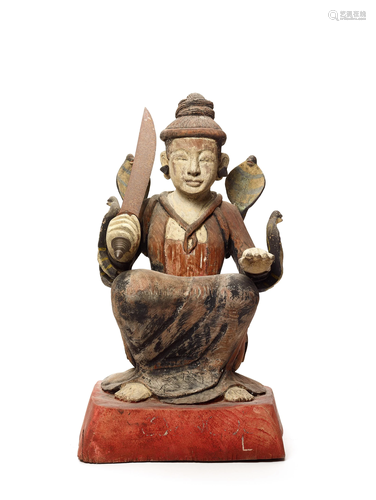 A BURMESE POLYCHROME WOOD FIGUR…