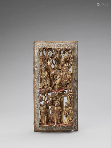 A CARVED LACQUER-GILT WOOD RELIEF PANEL, LA…