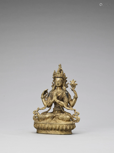 A GILT BRONZE FIGURE OF AVALOKITESVARA, 20 CEN…