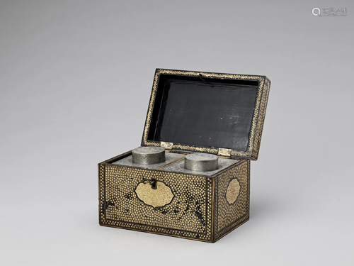 A CANTON LACQUER TEA CADDY, QING