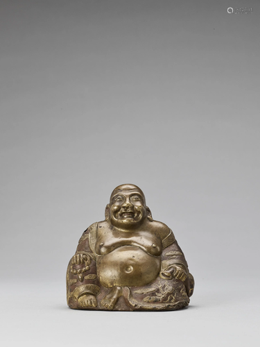 A BRONZE ALLOY REPOUSSE FIGURE OF BUDAI,…