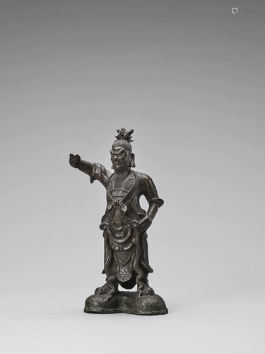 A BRONZE FIGURE OF A TEMPLE GUARDIAN, MING