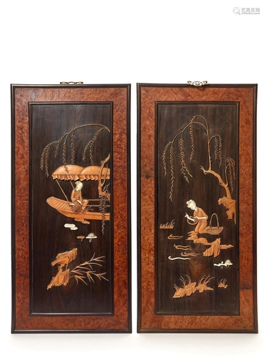 A PAIR OF CHINESE INLAID WALL PANELS, LATE QI…