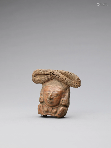 A MAYAN BROWN-GLAZED TERRACOTTA HEAD F…