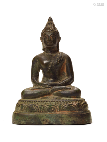 A BRONZE MODEL OF A SEATED BUDDHA, 19-20c.