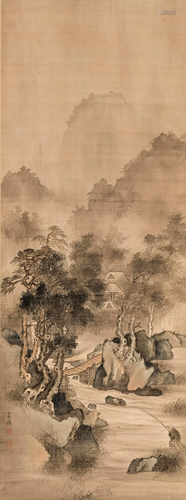 A CHINESE SCROLL PAINTING WITH LANDSCAPE,…