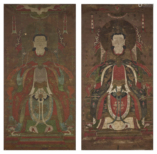 TWO PAINTINGS OF A BODHISATTVA ON A THRONE…