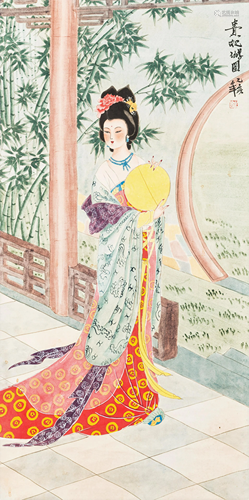 A CHINESE 'COURT LADY WITH FAN' SCROLL PAI…