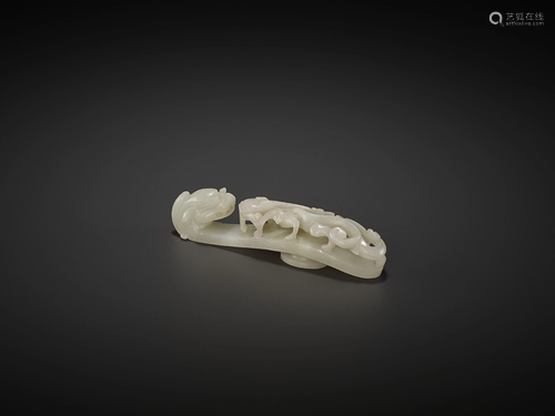 A WHITE JADE BELT HOOK, QING