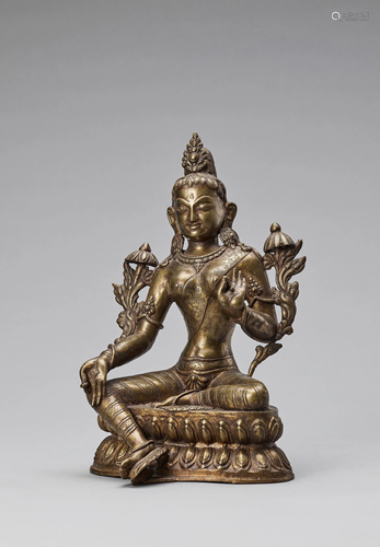 A NEPALESE BRONZE FIGURE OF GREEN TARA