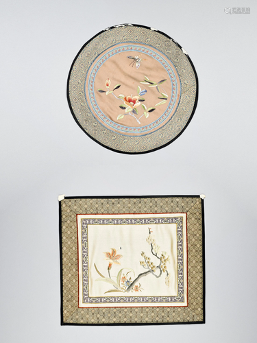 TWO FLORAL EMBROIDERIES, LATE 19c. TO …