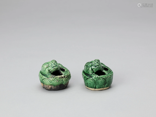 A PAIR POTTERY BUDDHIST LION WATER DROP…