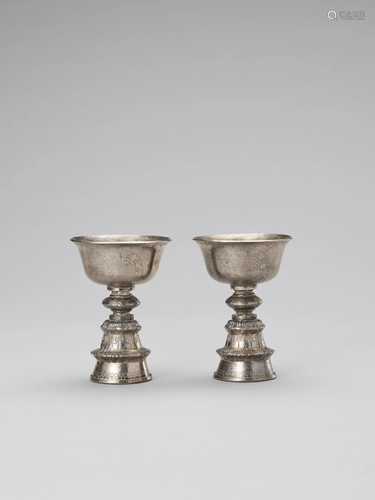 A PAIR OF SINO-TIBETAN BUTTER LAMPS, LATE 19c.