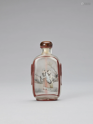 AN INSIDE-PAINTED OVERLAY GLASS SNUFF BOTTLE