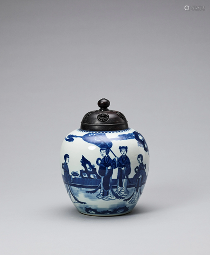 A BLUE AND WHITE GINGER JAR, QING