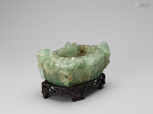 A CHRYSOPRASE 'BOYS AND LOTUS' BASIN, QING