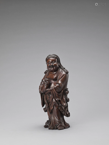 A MASSIVE HARDWOOD FIGURE OF LIU HAI, QING