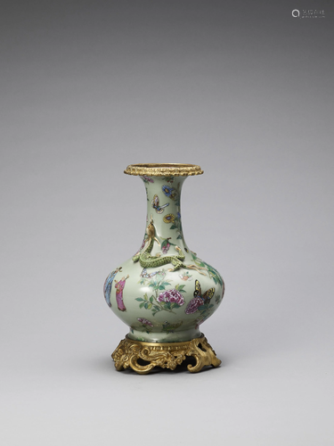 A GLAZED AND ENAMEL PAINTED VASE, QING