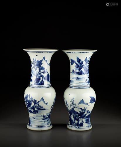 A PAIR OF BLUE AND WHITE YEN YEN VASES