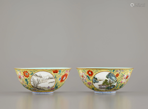 PAIR OF YELLOW-GROUND ENAMELLED 'LAND…