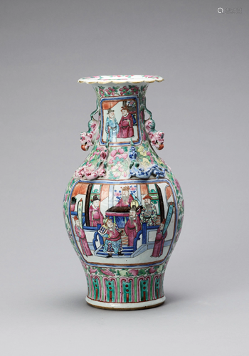 A CANTON ENAMEL PORCELAIN VASE, QING